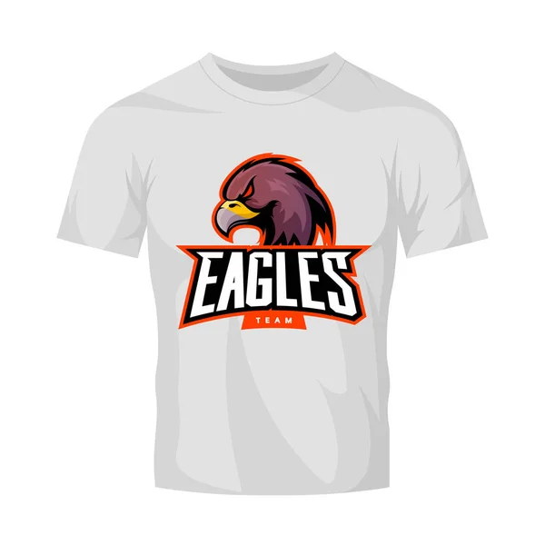 Furious eagle sport vector logo concept isolated on white t-shirt mockup — Stock Vector