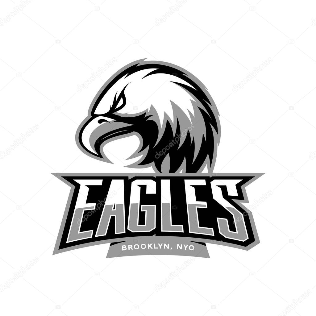 Furious eagle sport vector logo concept isolated on white background. Web infographic New York Brooklyn team pictogram.Premium quality wild bird t-shirt tee print illustration.