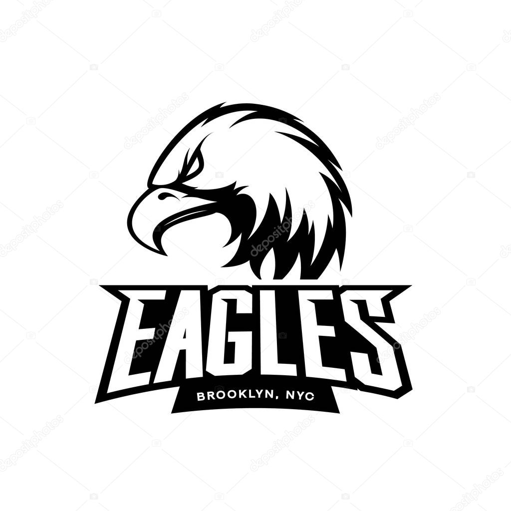 Furious eagle sport mono vector logo concept isolated on white background. Web infographic New York Brooklyn team pictogram.Premium quality wild bird t-shirt tee print illustration.