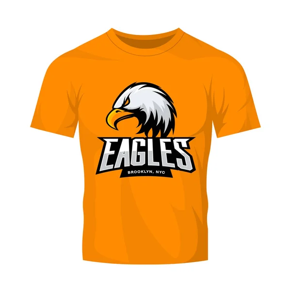 화가 글 스포츠 벡터 로고 개념 오렌지 t-셔츠 이랑에 고립. — 스톡 벡터