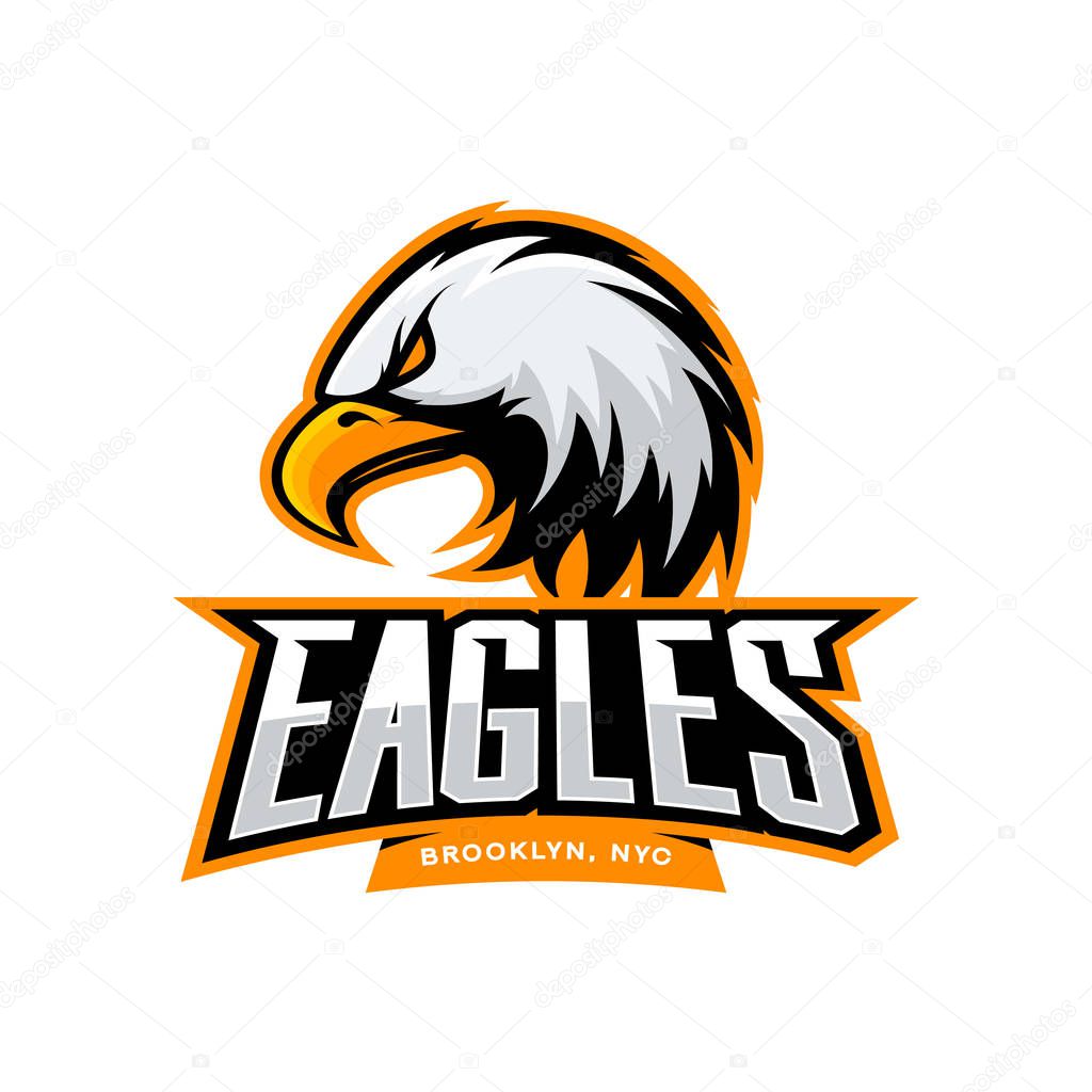 Furious eagle sport vector logo concept isolated on white background. Web infographic New York Brooklyn team pictogram.Premium quality wild bird t-shirt tee print illustration.