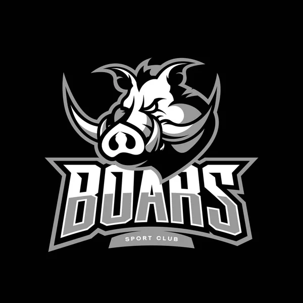 Furious boar sport club vector logo concept isolated on dark background — Stock Vector