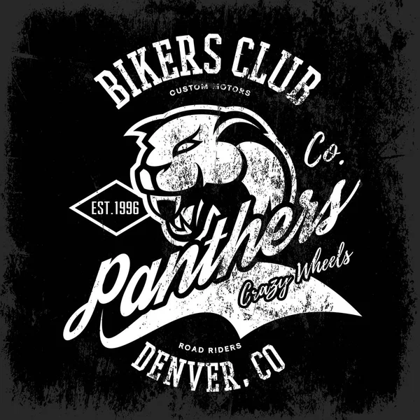 Vintage American furieux panthère motards club tee print vectoriel design isolé sur fond sombre . — Image vectorielle