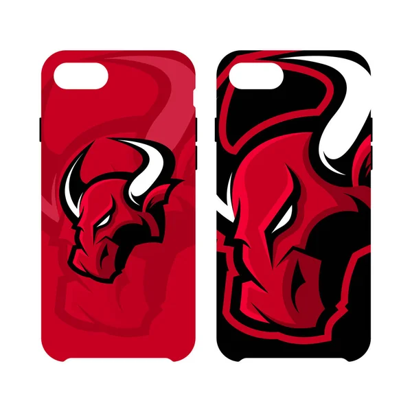 Vermelho furioso touro esporte vetor logotipo conceito inteligente telefone caso isolado no fundo branco . —  Vetores de Stock