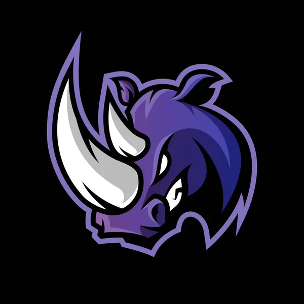 Öfkeli gergedanın spor vektör logo kavramı koyu arka plan üzerinde izole. 