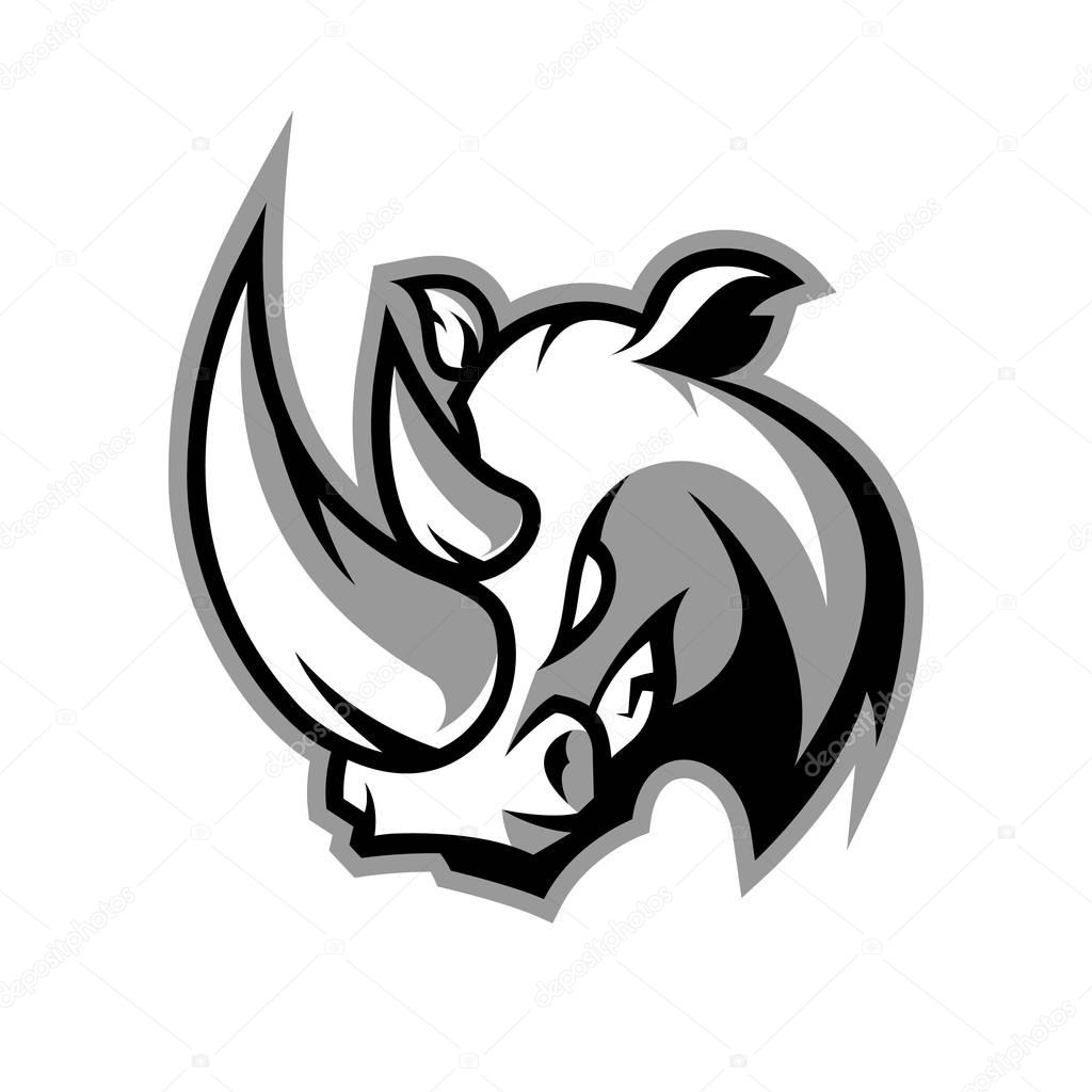 Furious rhino sport vector logo concept isolated on white background. Professional team badge design.Premium quality wild animal t-shirt tee print illustration.