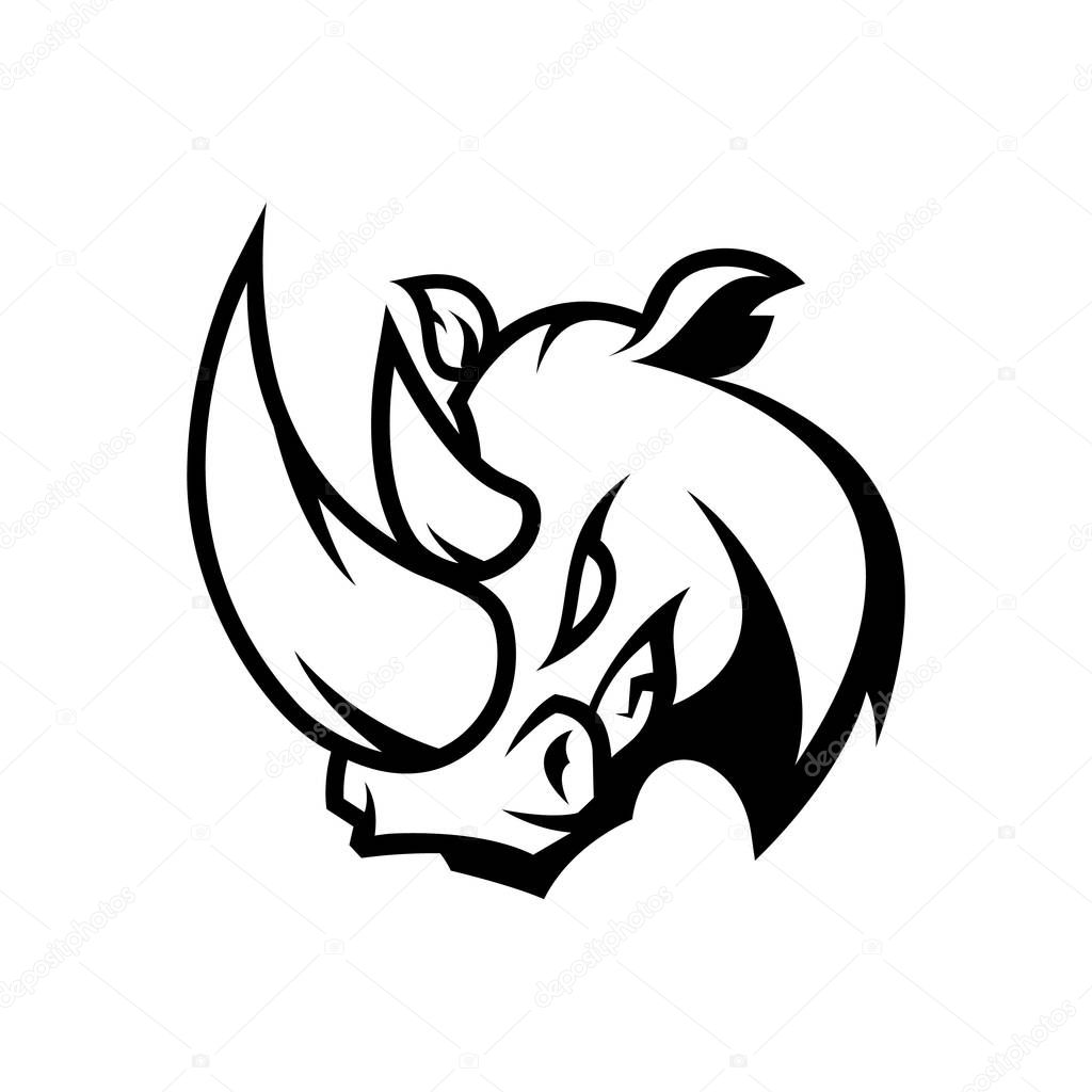 Furious rhino sport mono vector logo concept isolated on white background.