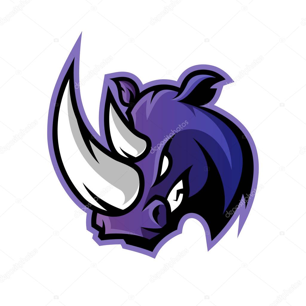 Furious rhino sport vector logo concept isolated on white background. Professional team badge design.Premium quality wild animal t-shirt tee print illustration.