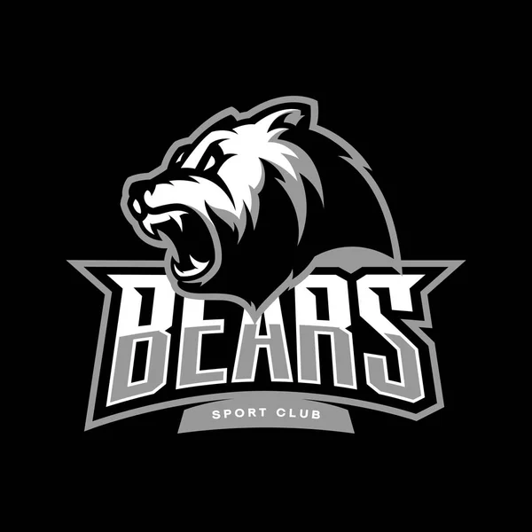 Wściekły niedźwiedź sport wektor koncepcja logo na białym tle na ciemnym tle — Wektor stockowy