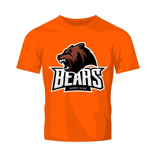 Furioso orso sport vettore logo concetto isolato su arancione t-shirt mockup — Vettoriale Stock
