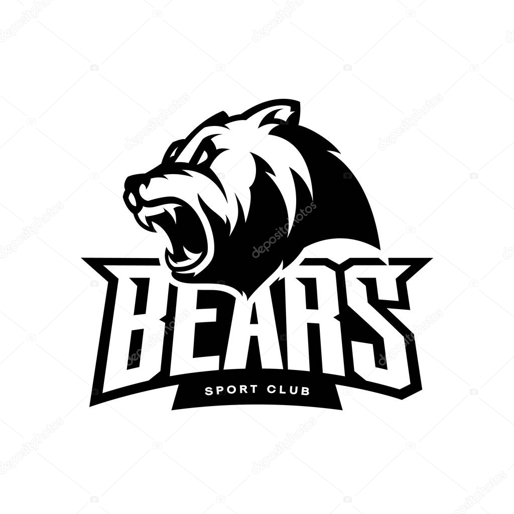 Furious bear sport mono vector logo concept isolated on white background.