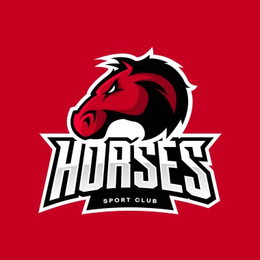 Öfkeli ata Spor Kulübü vektör logo kavramı kırmızı zemin üzerine izole.