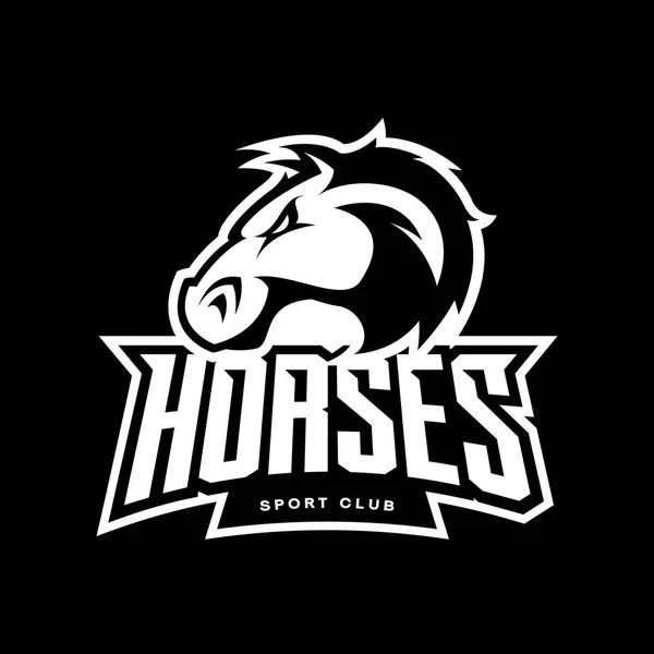 Wściekły koni sport klub mono wektor koncepcja logo na białym tle na ciemnym tle — Wektor stockowy