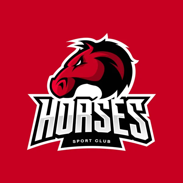 Wściekły koni sport club wektor koncepcja logo na białym tle na czerwonym tle. — Wektor stockowy