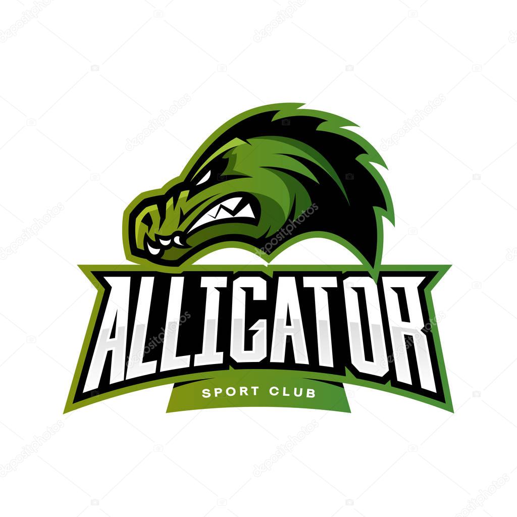 Furious alligator sport vector logo concept isolated on white background. Professional team predator badge modern design.Premium quality wild animal t-shirt tee print illustration