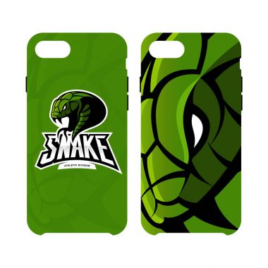 Öfkeli yeşil yılan spor vektör logo kavramı akıllı telefon durumda beyaz arka plan üzerinde izole