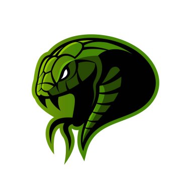 Beyaz arka plan üzerinde izole öfkeli yeşil yılan spor vektör logo kavramı.