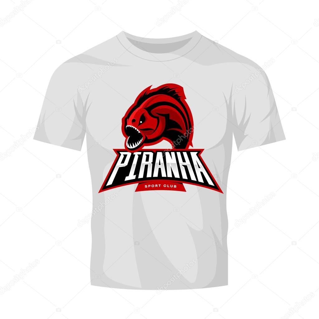 Download Gafete mockup | Concepto de logotipo Piraña furioso deporte vector aislado en maqueta de ...