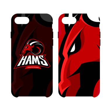 Öfkeli ram Spor Kulübü vektör logo kavramı akıllı telefon durumda beyaz arka plan üzerinde izole. 