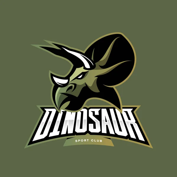 Furioso dinossauro esporte clube vetor logotipo conceito isolado no fundo cáqui —  Vetores de Stock