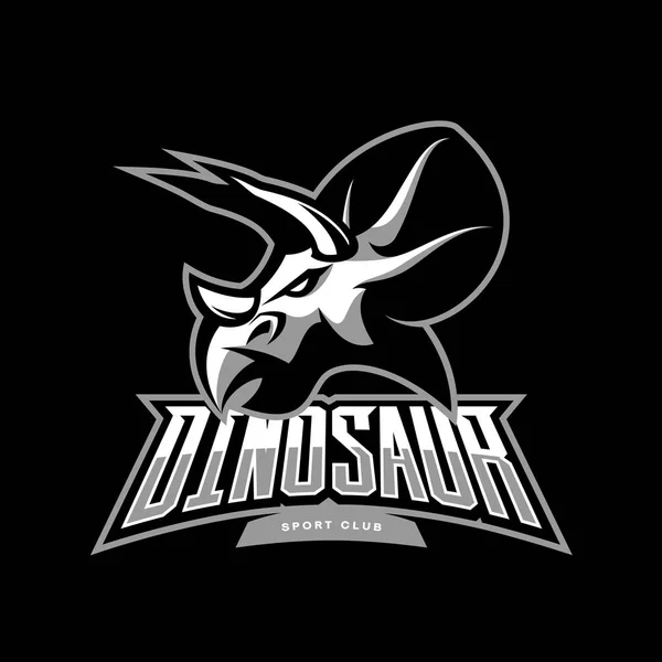 Furioso dinossauro esporte clube vetor logotipo conceito isolado no fundo preto —  Vetores de Stock