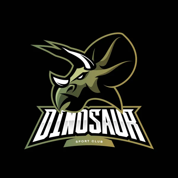 Konsep logo klub olahraga vektor dinosaurus yang penuh kemarahan terisolasi pada latar belakang hitam - Stok Vektor
