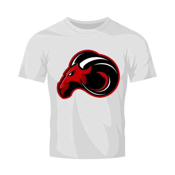 Furioso ram sport club logo vettoriale concetto isolato su bianco t-shirt mockup — Vettoriale Stock