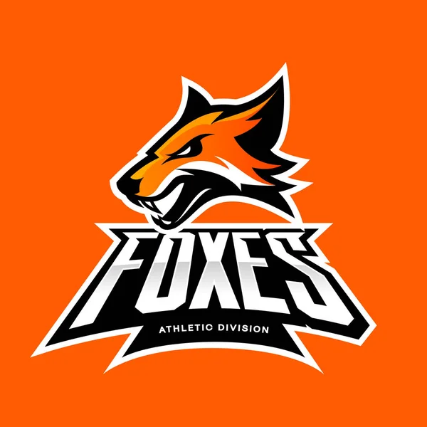 Furious fox sport club vector logo concept isolated on orange t-shirt mockup. — Stock Vector