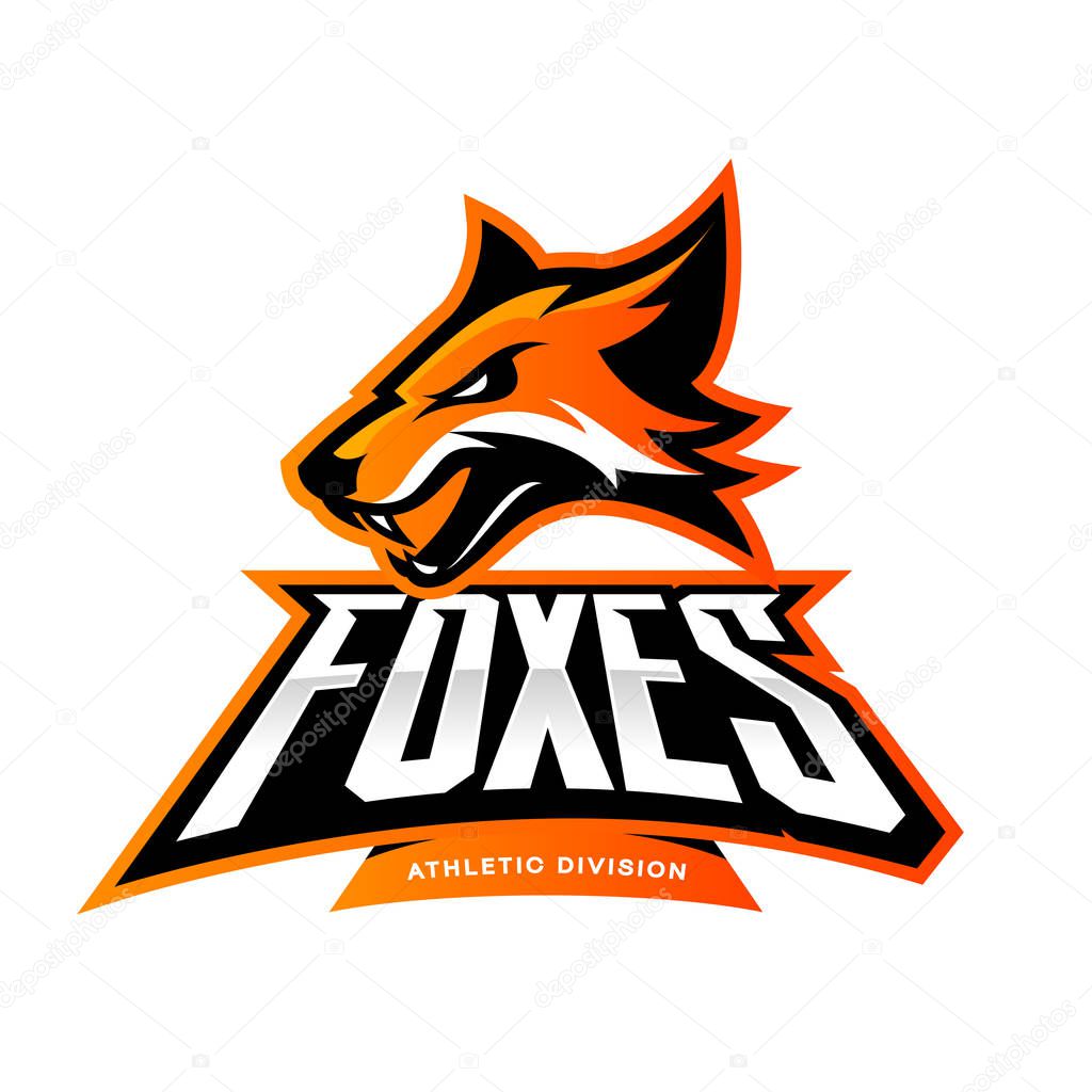 Furious fox sport club vector logo concept isolated on white background.