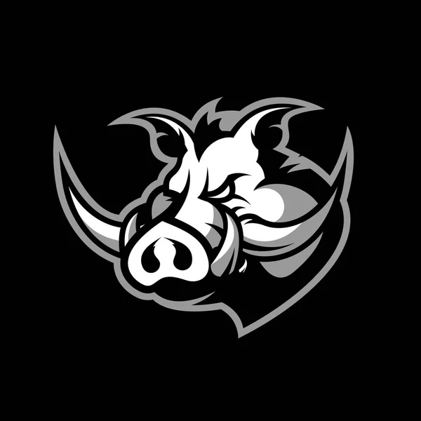Wütende Wildschwein Kopf Sport Club Vektor Logo Konzept isoliert auf schwarzem Hintergrund — Stockvektor