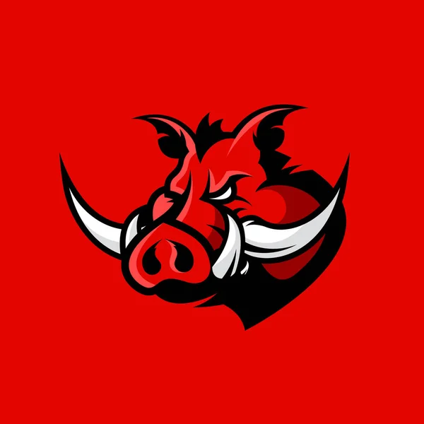 Furious boar head sport club vector logo concept isolated on red background. — Stock Vector