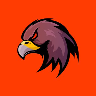 Öfkeli kartal spor vektör logo kavramı üzerinde turuncu arka plan izole.