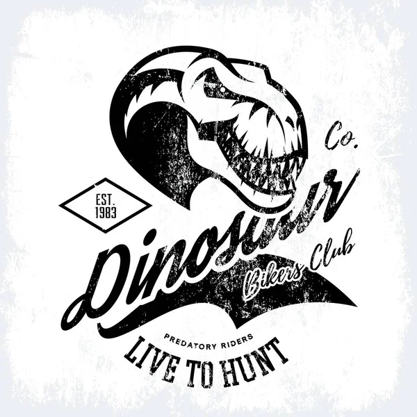 Vintage woedend dinosaurus fietsers bende club tee print vector design. — Stockvector