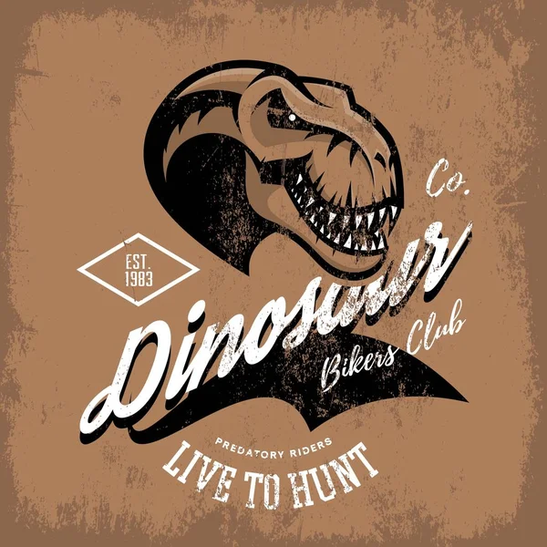 Vintage furieux dinosaure motards gang club tee print vectoriel design — Image vectorielle