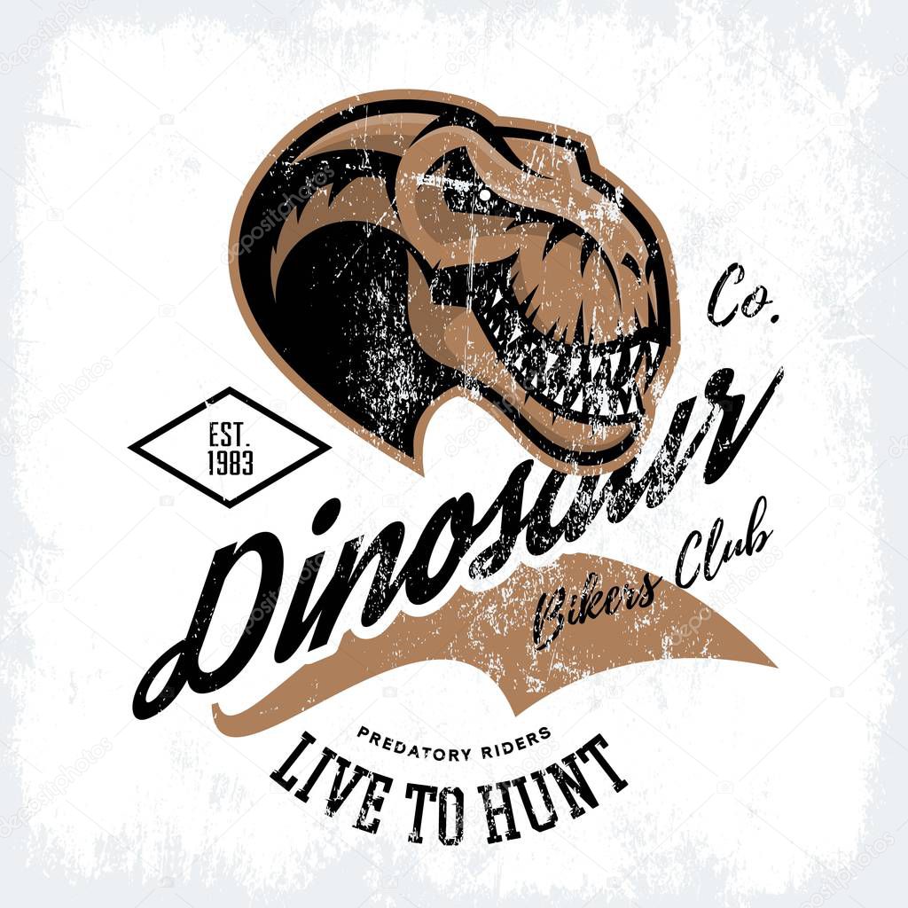 Vintage furious dinosaur bikers gang club tee print vector design.