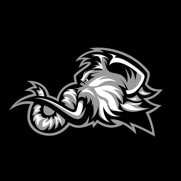Furieux mammouth laineux tête sport vecteur logo concept isolé sur fond noir . — Image vectorielle