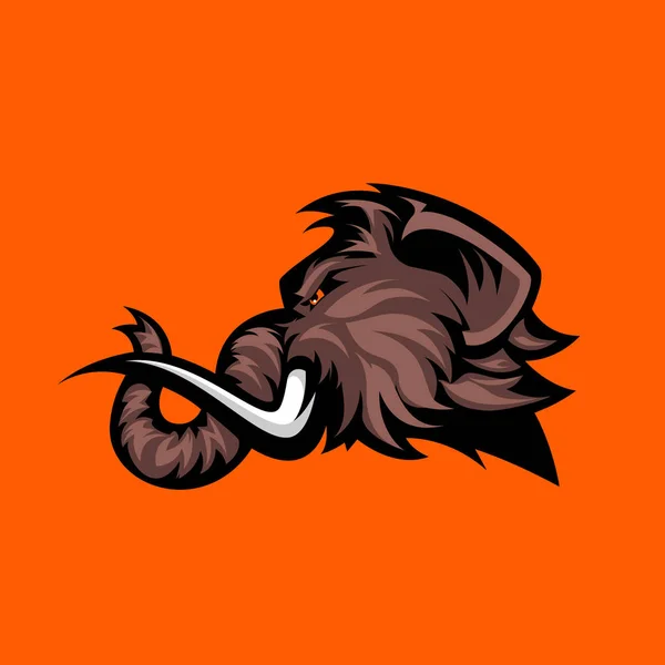 Furieux mammouth laineux tête sport vecteur logo concept isolé sur fond orange . — Image vectorielle