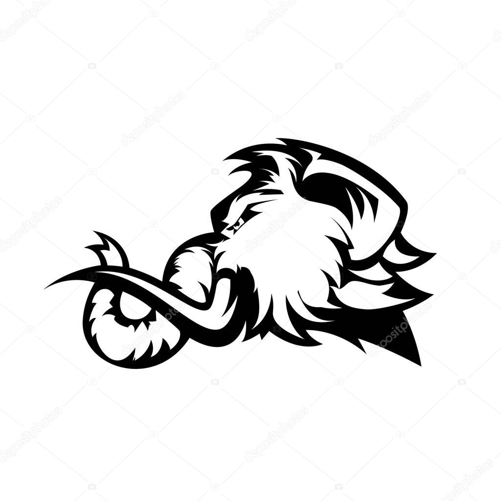 Furious woolly mammoth head sport vector logo concept isolated on white background. Modern professional mascot team badge design.Premium quality wild animal t-shirt tee print illustration.