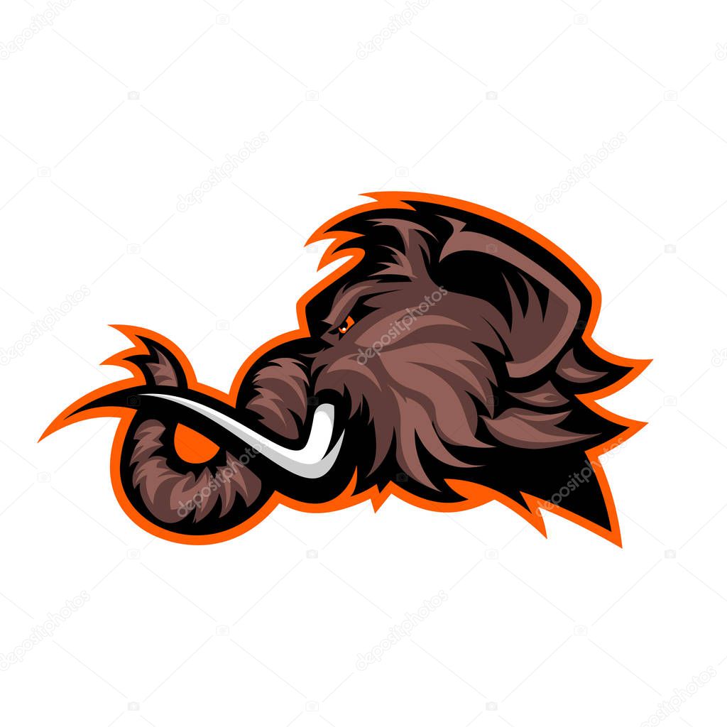 Furious woolly mammoth head sport vector logo concept isolated on white background. 