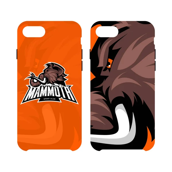 Wütend wolligen Mammutkopf Sport Vektor Logo Konzept Smartphone-Hülle isoliert auf weißem Hintergrund. — Stockvektor