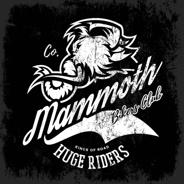 Vintage furious woolly mammoth bikers gang club tee print vector design — Stock Vector