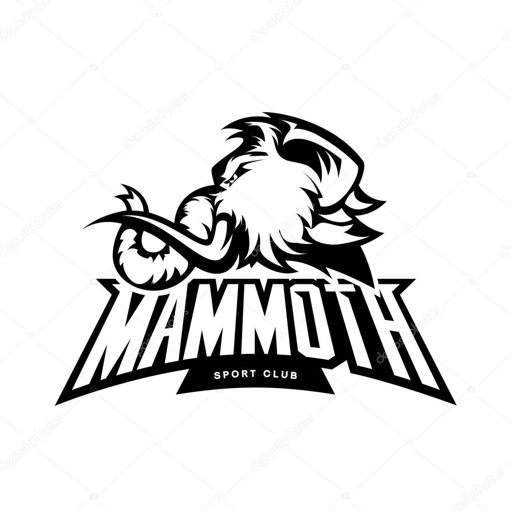 Furious woolly mammoth head sport vector logo concept isolated on white background. Modern professional mascot team badge design.Premium quality wild animal t-shirt tee print illustration