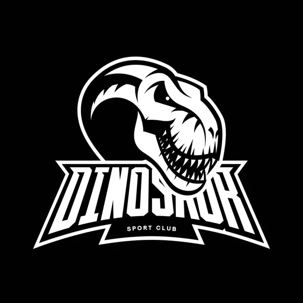 Dinozaur szef sport club wektor koncepcja logo na białym na czarnym tle — Wektor stockowy