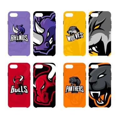 Öfkeli gergedanın, kurt, boğa ve Panter spor vektör logo kavramı akıllı telefon durumda