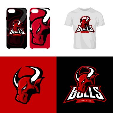 Kırmızı boğa baş Spor Kulübü izole vektör logo kavramı