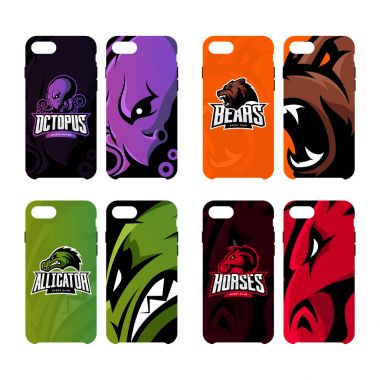 Öfkeli ahtapot, ayı, timsah ve at spor vektör logo kavramı akıllı telefon durumda