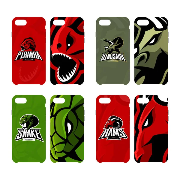 Furious piranha, ram, snake and dinosaur sport vector logo concept smart phone case. — Stock Vector