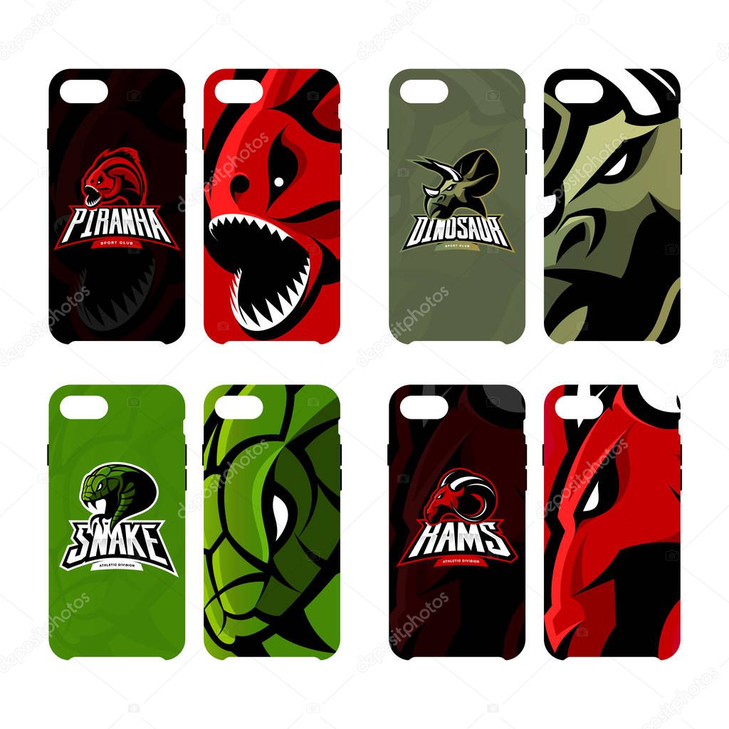 Furious piranha, ram, snake and dinosaur sport vector logo concept smart phone case. Modern professional mascot team badge.Premium quality wild animal artwork cell phone cover illustration design.