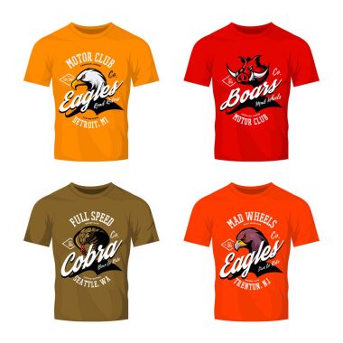 Vintage öfkeli Kartal, yaban domuzu, Kobra bisikletçileri kulübü tee baskı Vektör Vektör Tasarımı renk tişört mockup üzerinde izole.