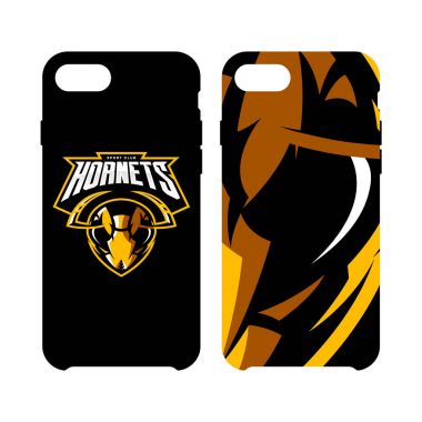 Öfkeli hornet baş atletik kulüp vektör logo kavramı akıllı telefon davasında izole